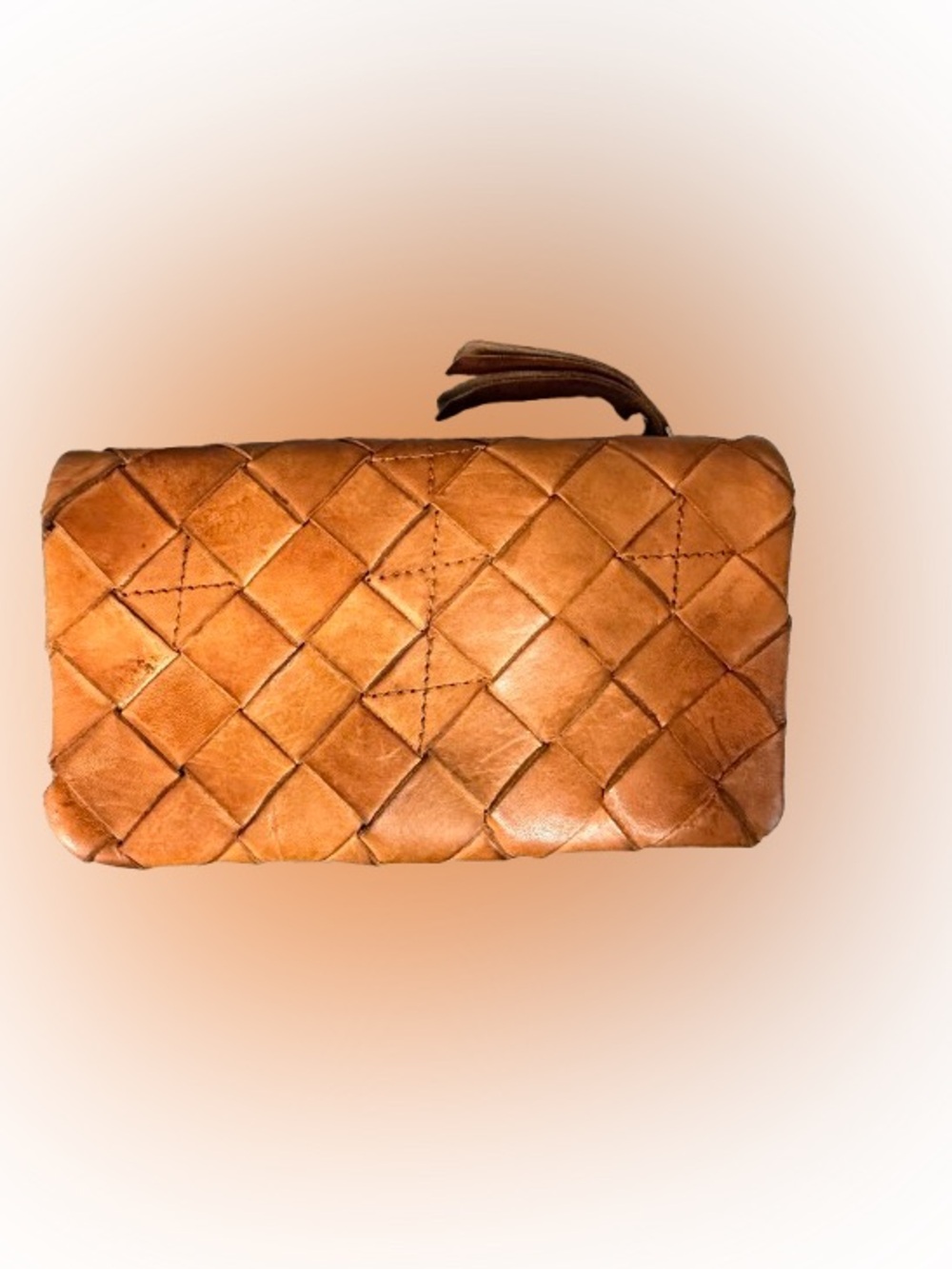 VILENCA Holland Cognac Leather Woven Zip Around Wallet Boho